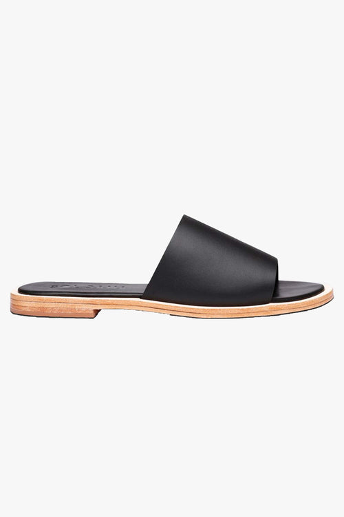 Tasha Black Leather Slides General Solsana   