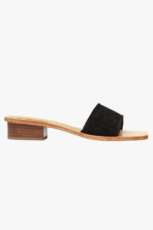 Starcy Woven Black Suede Mule ACC Shoes - Heels Solsana   