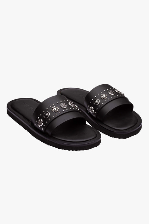 Cleo Black Leather Slide with Silver Charms General Solsana   