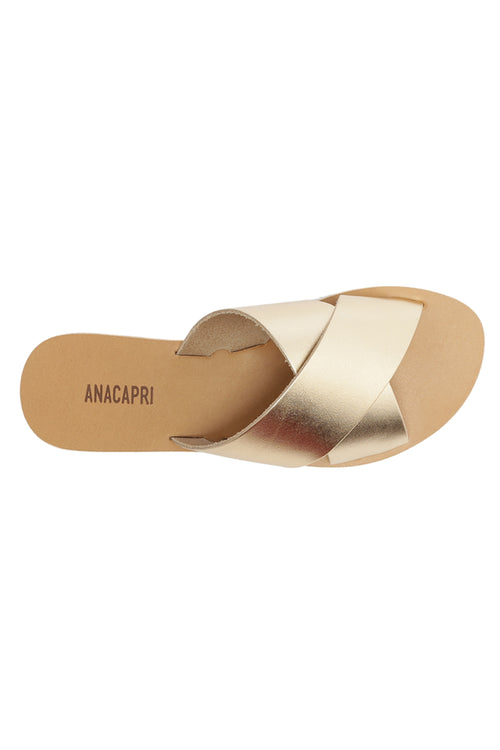 Flat Cross Light Gold Slide ACC Shoes - Slides, Sandals Anacapri   