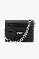 Big Trouble Black Croc Leather Shoulder Bag with Silver Chain Hardware