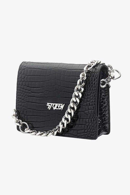 Big Trouble Black Croc Leather Shoulder Bag with Silver Chain Hardware ACC Bags - All, incl Phone Bags Stolen Girlfriends Club   