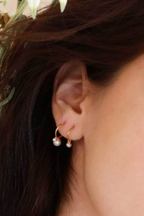 Cleo Pearl Hoop Earrings 14K Gold Plated ACC Jewellery Linda Tahija   