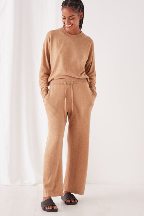 Cotton Cashmere Wide Leg Taupe Pant WW Pants Assembly Label   