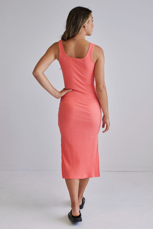 Effortless Watermelon Square Neck Rib Tank Midi Dress WW Dress Among the Brave   