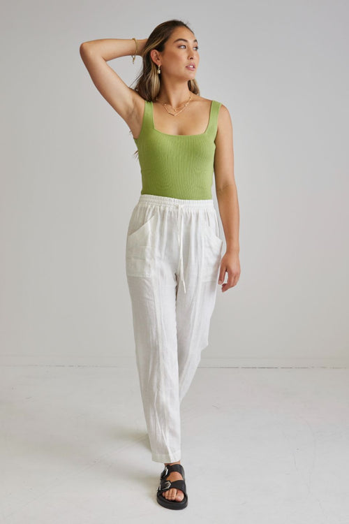 Juno Green Rib Knit Square Neck Tank WW Top Among the Brave   