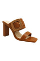 Elia Nude Double Strap Raffia Buckle Mule Heel