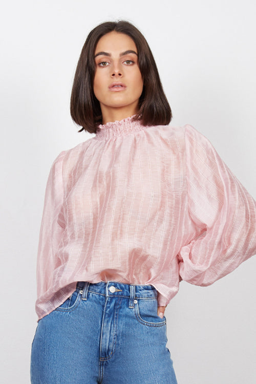 Intentions Shirred High Neck Pink Blouse WW Top Wish   