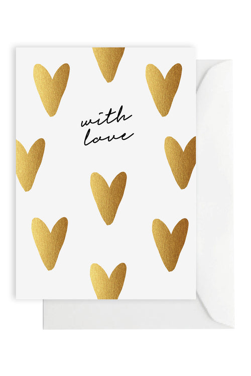 With Love Hearts Gold Foil Gift Greeting Card HW Greeting Cards Elm Paper   