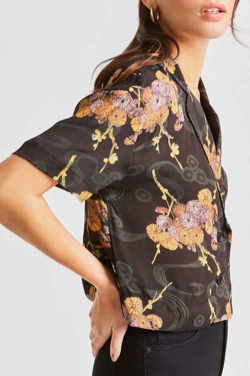 Gemma Black Moss Print Cropped Shirt WW Top Brixton   