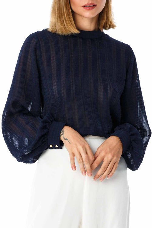 Harper Navy Textured Sheer LS Top WW Top Blak   