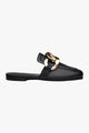 Helen Black Leather Loafers With Large Gold Chain Detailing