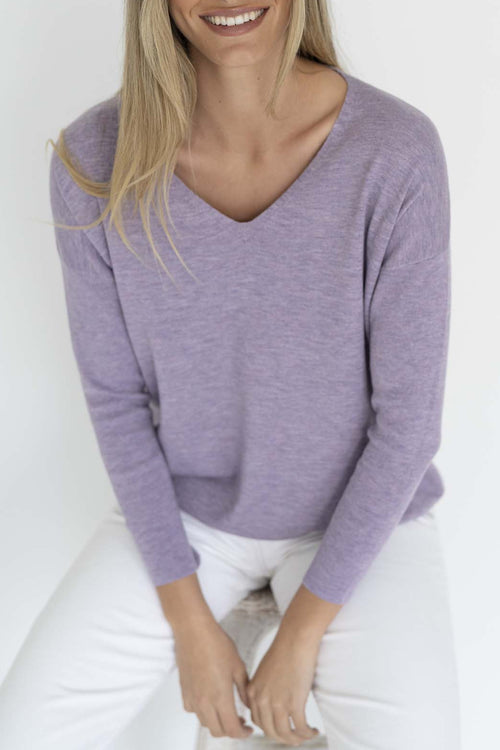 Sienna V Neck Basic Knit Lilac Top WW Knitwear Humidity Lifestyle   