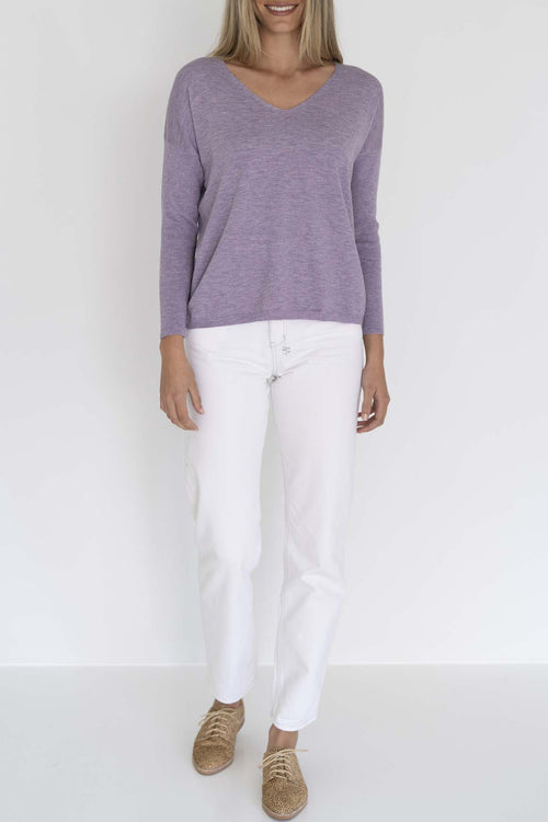 Sienna V Neck Basic Knit Lilac Top WW Knitwear Humidity Lifestyle   