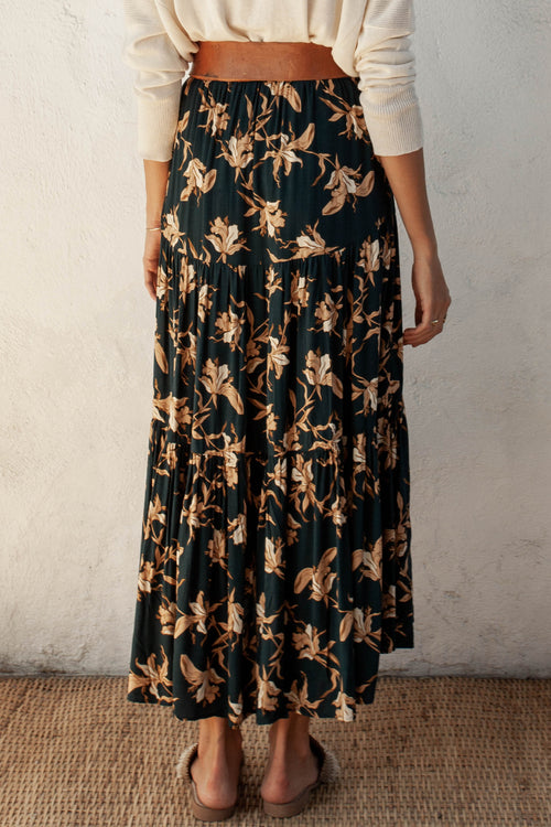 Russo Peacock Floral Tiered Maxi Skirt WW Skirt Bird + Kite   