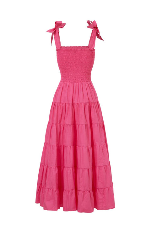 Isabella Hot Pink Cotton Poplin Strappy Tiered Maxi Dress WW Dress Ivy + Jack   