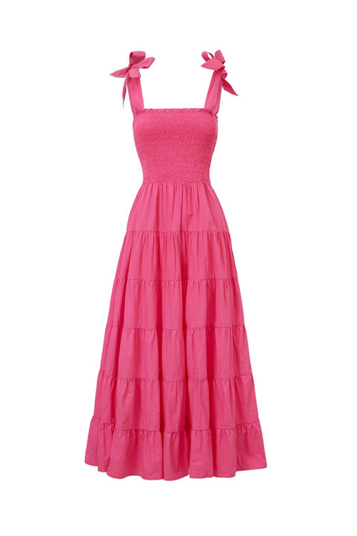 Isabella Hot Pink Cotton Poplin Strappy Tiered Maxi Dress WW Dress Ivy + Jack   