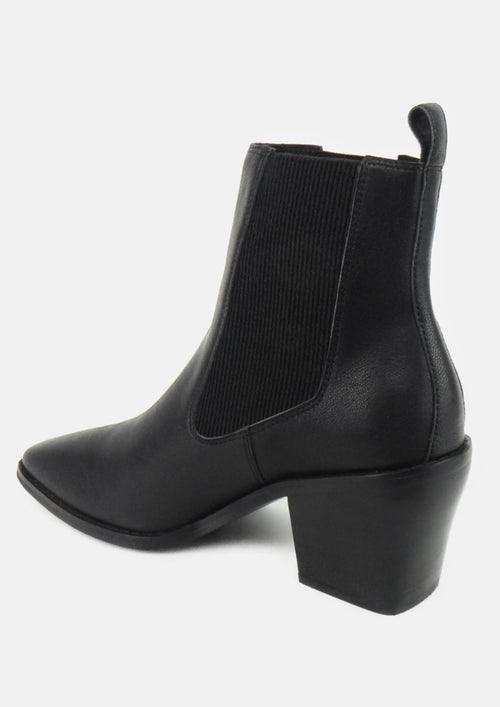 Joni Heeled Black Leather Chelsea Boot ACC Shoes - Boots Caverley   