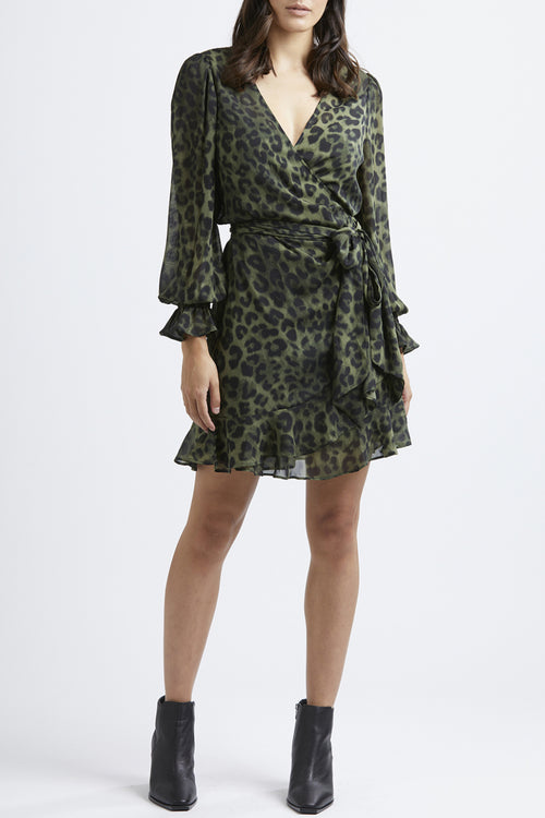 Rumour Has It LS Khaki Animal Wrap Dress WW Dress Leila + Luca   