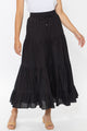 Happy Black Cotton Tiered Tie Waist Maxi Skirt