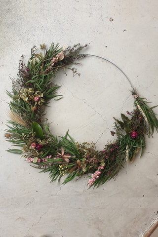 Large Dried Flower Wreath 50cm Blush HW Planters, Foliage, Artificial Flowers Bloomsday   