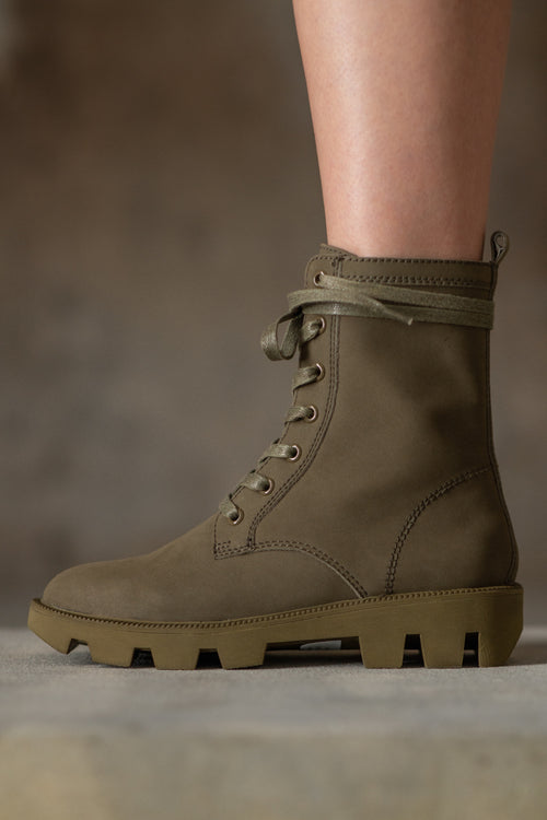 Liam Lace Up Combat Khaki Suede Boot ACC Shoes - Boots Solsana   