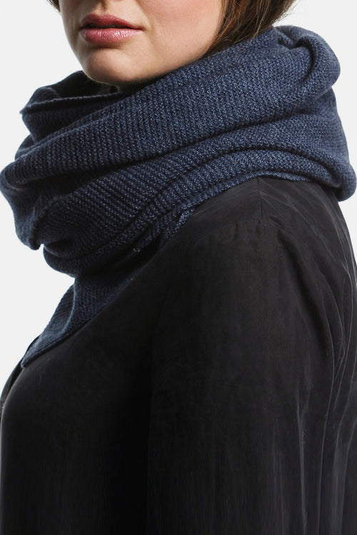 Merino Garter Stitch Knit Midnight Blue Scarf ACC Scarves Dinadi   