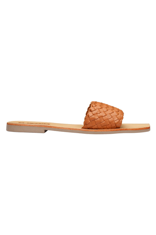 Marigold Woven Toffee Leather Flat Slide General Solsana   