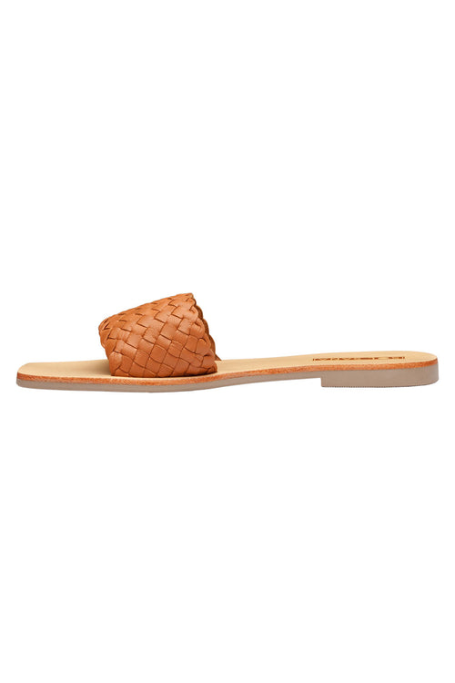 Marigold Woven Toffee Leather Flat Slide General Solsana   