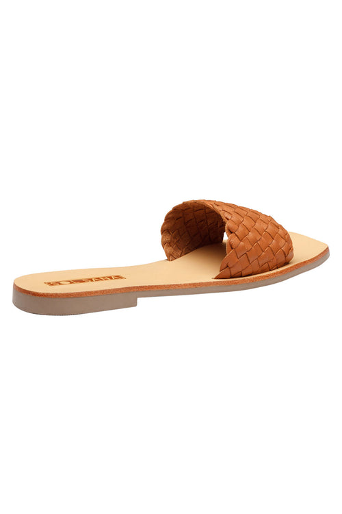 Marigold Woven Toffee Leather Flat Slide General Solsana   