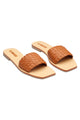 Marigold Woven Toffee Leather Flat Slide