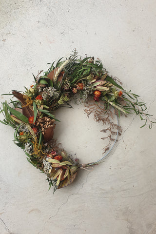 Medium Dried Flower Wreath 30cm Autumn HW Planters, Foliage, Artificial Flowers Bloomsday   