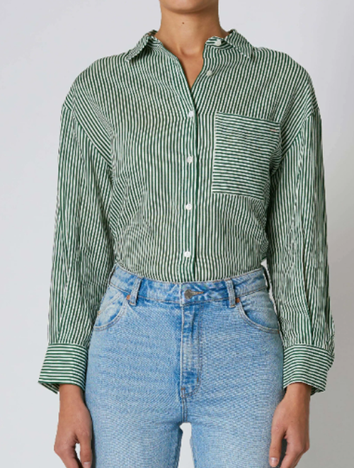 Capri Green Stripe LS Collared Shirt WW Shirt Rollas   