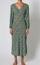 Sylvie Green Floral LS Midi Dress