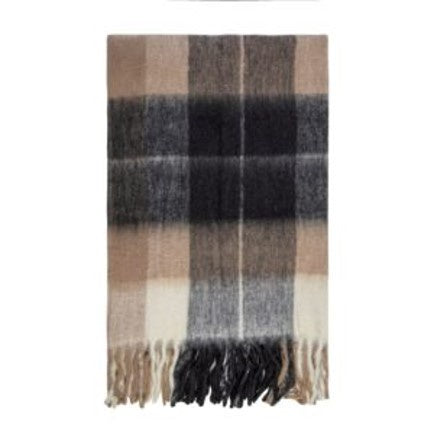 Bliss Beige Chocolate Check Wool Mohair Blend Eyelash Fringe 130x170cm Throw HW Throws Kerridge   