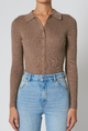 Caroline Brown Collared LS Knit Top