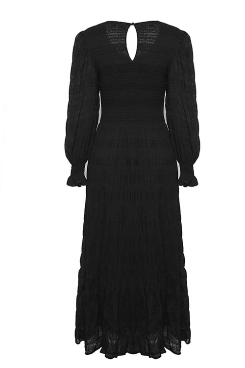 Piper Black Shirred Cotton LS Shirred Bodice Tiered Maxi Dress WW Dress Ivy + Jack   