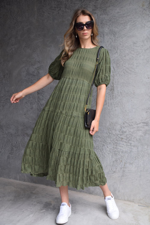 Rosabella Forest Puff Sleeve Tiered Midi Dress WW Dress Leila + Luca   