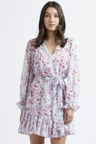 Inspire LS Blue Floral Frill Hem Shift Dress WW Dress Seeking Lola   