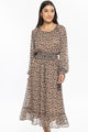 Harmony Coffee Leopard Long Sleeve Midi Dress
