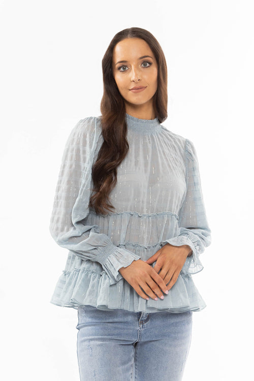 Carousel Sea Blue Lurex LS Tiered Top WW Top Seeking Lola   