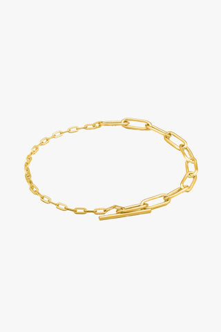 Chain Reaction Mixed Link T-Bar Gold Bracelet ACC Jewellery Ania Haie   