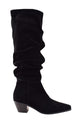 Tyler High Knee Black Suede Low Heeled Boot