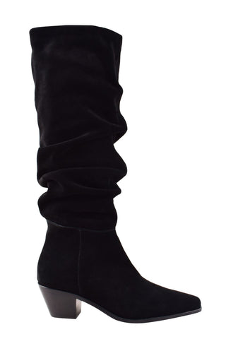 Tyler High Knee Black Suede Low Heeled Boot ACC Shoes - Boots Solsana   