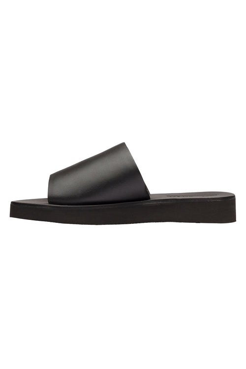 Tara Comfy Leather Black Slide with Black Base Chunky Sole General Solsana   