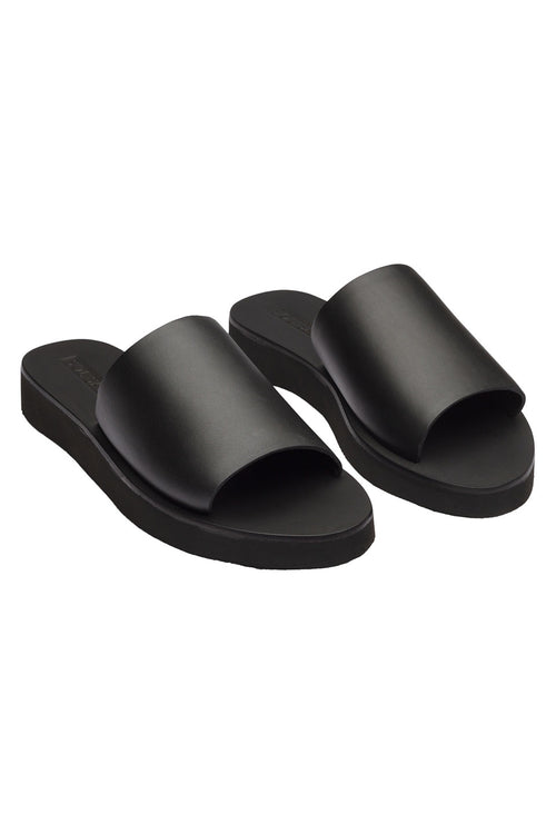 Tara Comfy Leather Black Slide with Black Base Chunky Sole General Solsana   