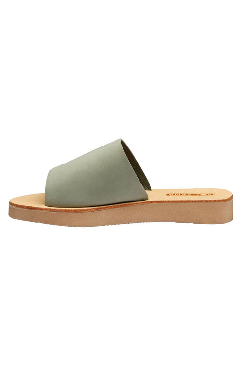 Tara Comfy Leather Slide Moss Natural Base Chunky Sole General Solsana   