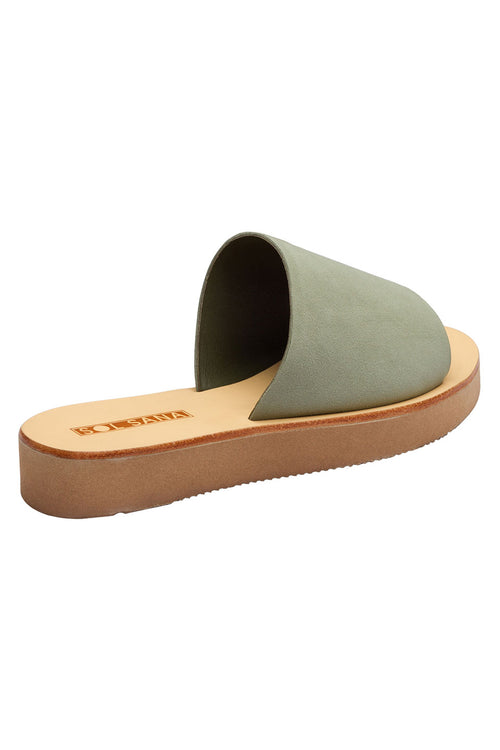 Tara Comfy Leather Slide Moss Natural Base Chunky Sole General Solsana   