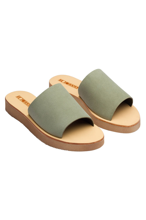 Tara Comfy Leather Slide Moss Natural Base Chunky Sole General Solsana   