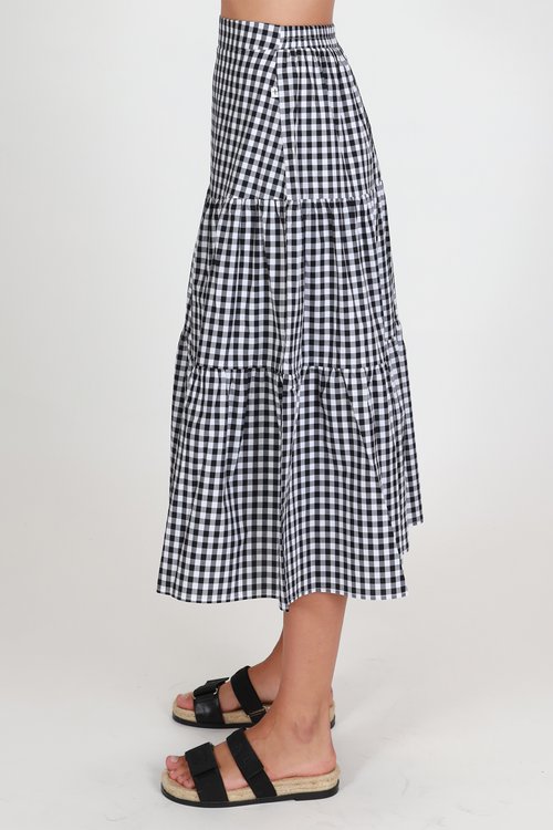 Tier Black + White Gingham Midi Skirt WW Skirt Federation   